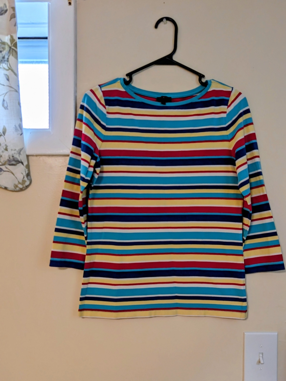 Talbots Multicolor Striped Crewneck Top - Blue, Yellow, Red, Teal